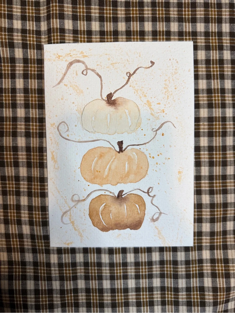Watercolor Pumpkin Trio Art greeting card- Neutral Tones